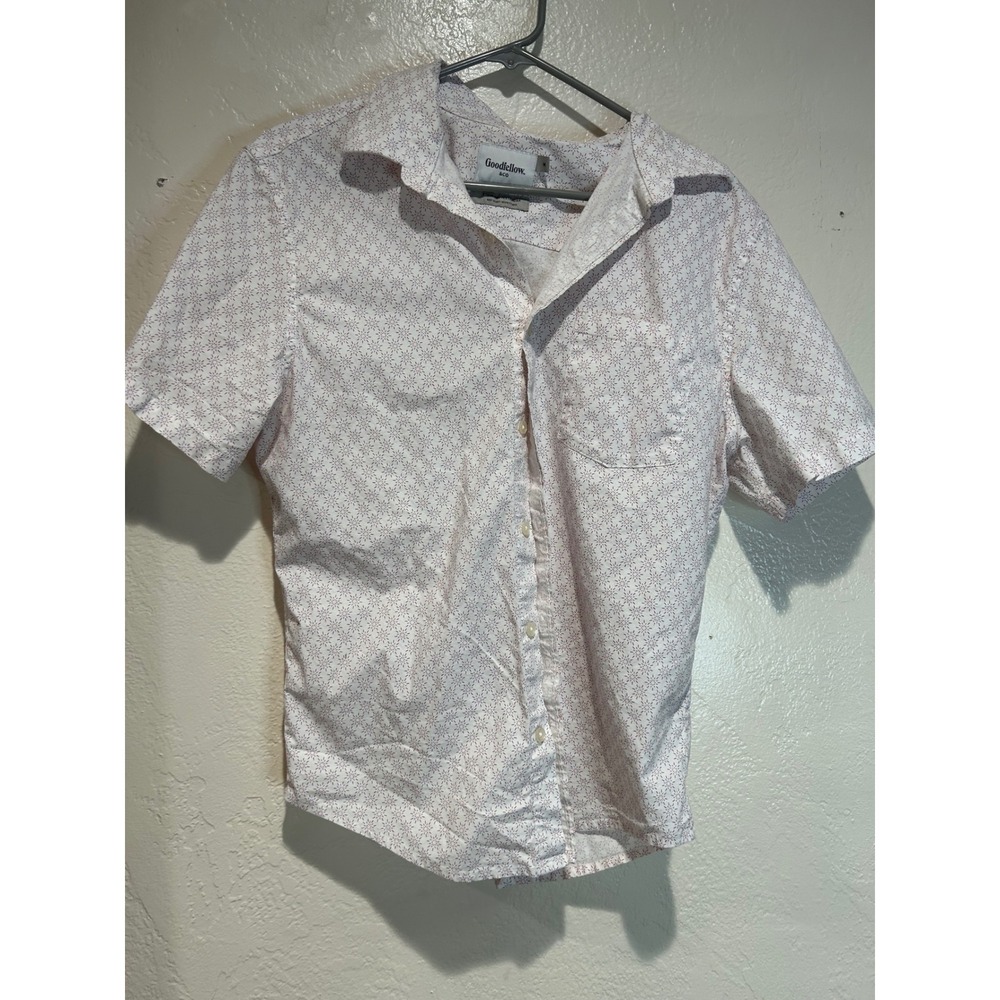 Goodfellow &‎ Co Mens Medium Short Sleeve Button Down Shirt White Red Blue